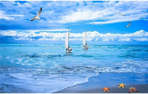 Image of Two Sail Boats On Calm Waters Wallpaper Mural, Custom Sizes Available Wall Murals Maughon's