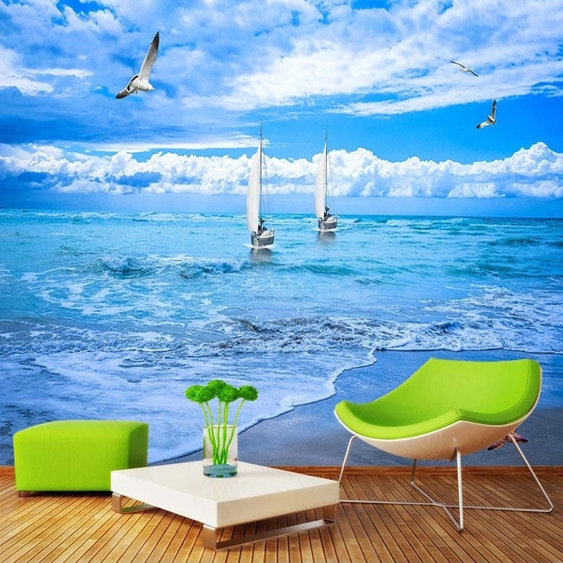 Two Sail Boats On Calm Waters Wallpaper Mural, Custom Sizes Available Wall Murals Maughon's