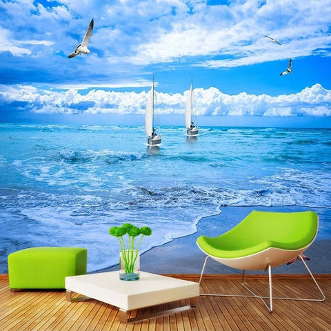 Image of Two Sail Boats On Calm Waters Wallpaper Mural, Custom Sizes Available Wall Murals Maughon's
