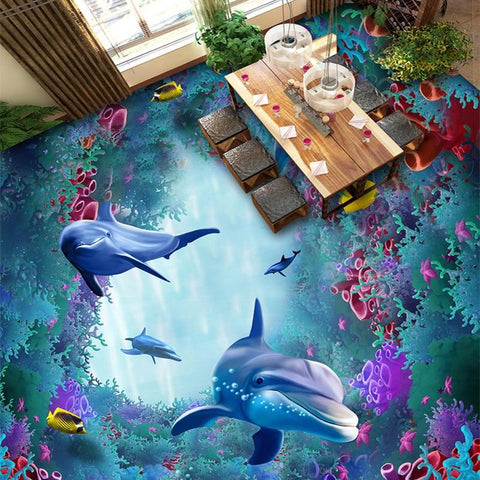 Image of Underwater Dolphin Floor Mural, Custom Sizes Available Maughon's