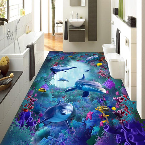 Image of Underwater Dolphin Floor Mural, Custom Sizes Available Maughon's
