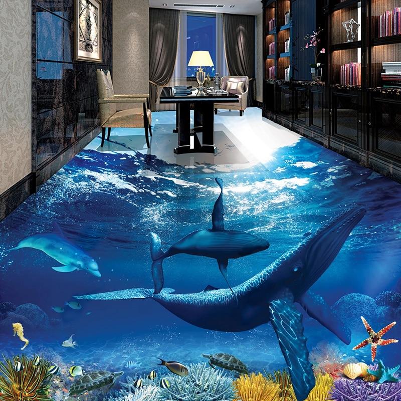 Underwater Whale and Dolphin Self Adhesive Floor Mural, Custom Sizes Available Maughon's