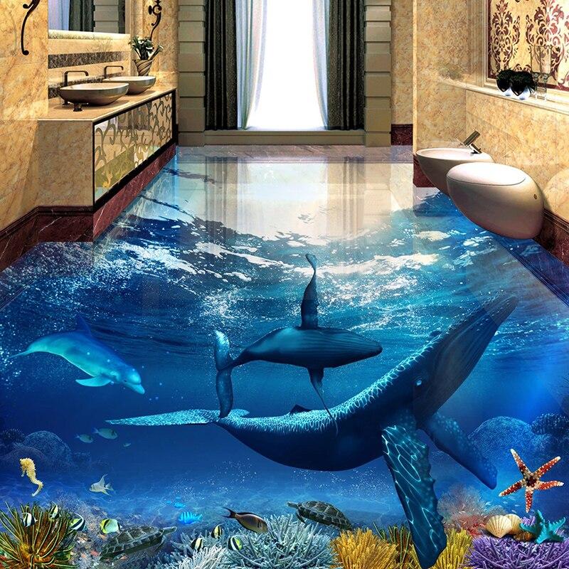 Underwater Whale and Dolphin Self Adhesive Floor Mural, Custom Sizes Available Maughon's