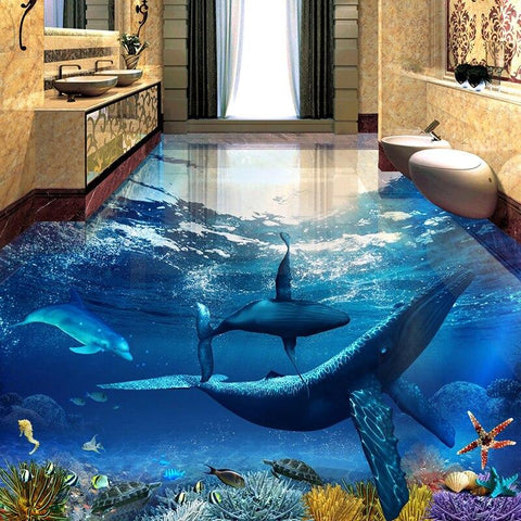 Image of Underwater Whale and Dolphin Self Adhesive Floor Mural, Custom Sizes Available Maughon's