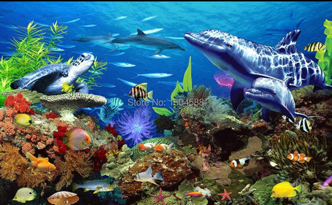 Image of Underwater World Aquarium Wallpaper Mural, Custom Sizes Available Maughon's