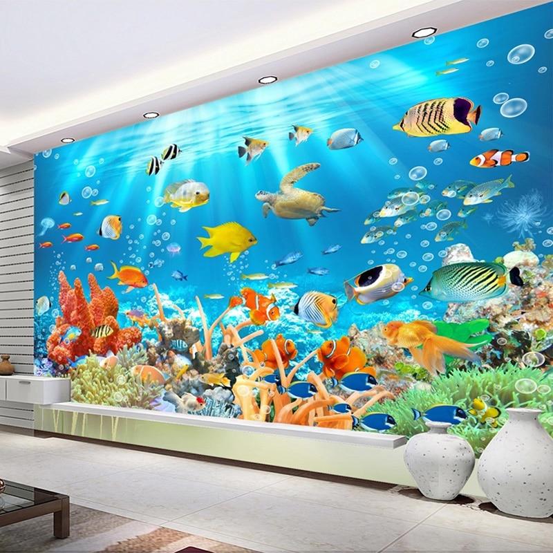 Underwater World Fish Coral Embossed Wallpaper Mural, Custom Sizes Available Household-Wallpaper Maughon's