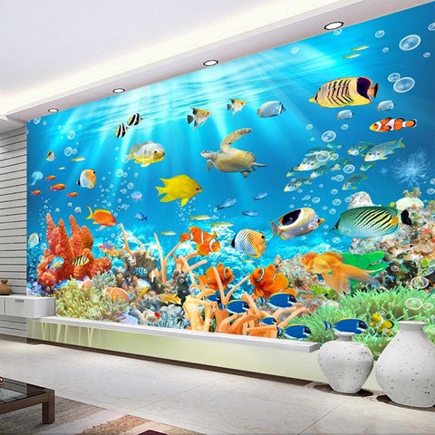 Image of Underwater World Fish Coral Embossed Wallpaper Mural, Custom Sizes Available Household-Wallpaper Maughon's