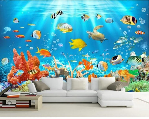 Image of Underwater World Fish Coral Embossed Wallpaper Mural, Custom Sizes Available Wall Murals Maughon's