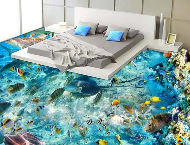 Beautiful Tropical Fish Coral Vinyl PVC Self Adhesive Floor Mural, Custom Sizes Available