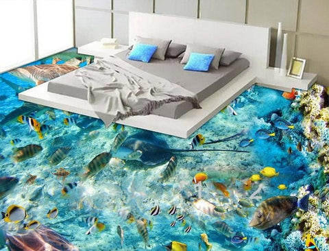Image of Beautiful Tropical Fish Coral Vinyl PVC Self Adhesive Floor Mural, Custom Sizes Available