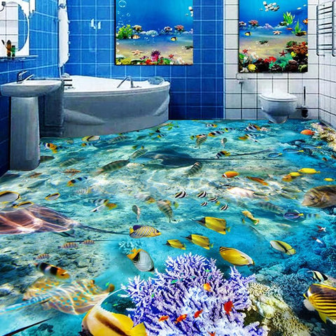 Image of Underwater World Tropical Fish Coral Vinyl PVC Floor Mural, Self Adhesive, Custom Sizes Available Household-Wallpaper-Floor Maughon's