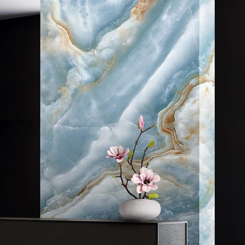 Image of Vertical Blue and Tan Marble Wallpaper Mural Household-Wallpaper Maughon's