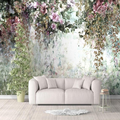Image of Vintage Hand-Painted Draping Flowering Vines Wallpaper Mural, Custom Sizes Available Wall Murals Maughon's