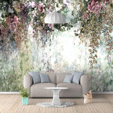 Image of Vintage Hand-Painted Draping Flowering Vines Wallpaper Mural, Custom Sizes Available Wall Murals Maughon's