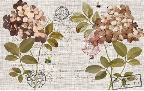 Image of Vintage Hydrangea and Print Wallpaper Mural, Custom Sizes Available Wall Murals Maughon's