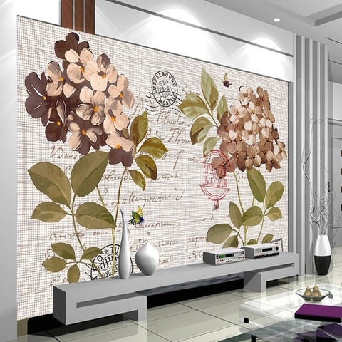 Image of Vintage Hydrangea and Print Wallpaper Mural, Custom Sizes Available Wall Murals Maughon's