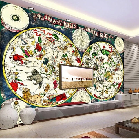 Image of Vintage Zodiac Star Map Wallpaper Mural, Custom Sizes Available Wall Murals Maughon's
