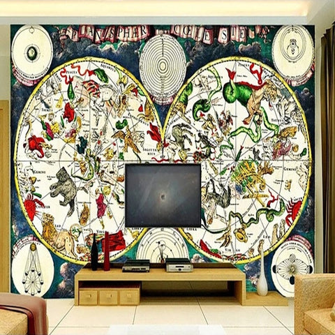 Image of Vintage Zodiac Star Map Wallpaper Mural, Custom Sizes Available Wall Murals Maughon's Waterproof Canvas