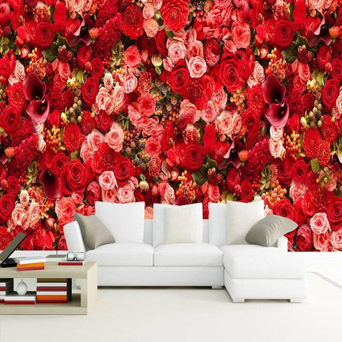 Image of Wall of Red Roses Wallpaper Mural, Custom Sizes Available Maughon's