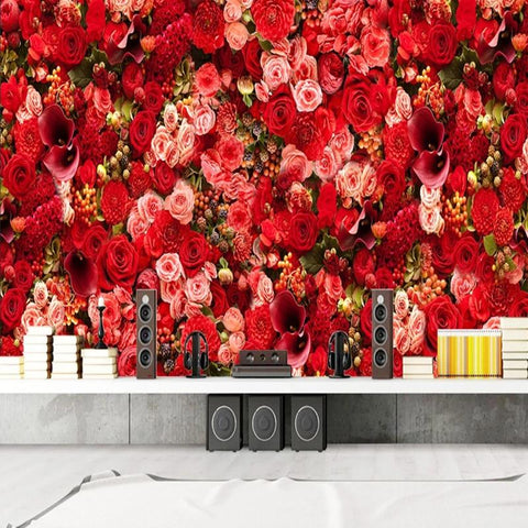 Image of Wall of Red Roses Wallpaper Mural, Custom Sizes Available Maughon's