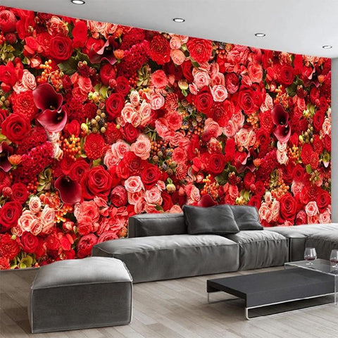 Image of Wall of Red Roses Wallpaper Mural, Custom Sizes Available Maughon's