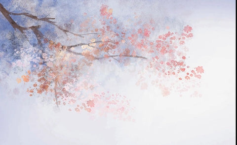 Image of Water Color Pink Flowering Branch Wallpaper Mural, Custom Sizes Available Wall Murals Maughon's