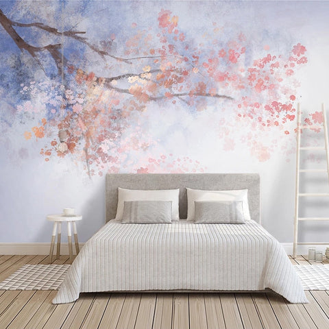 Image of Water Color Pink Flowering Branch Wallpaper Mural, Custom Sizes Available Wall Murals Maughon's Waterproof Canvas