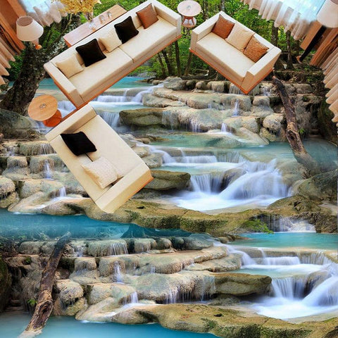 Image of Water Falling Over Rock Floor Mural, Custom Sizes Available Floor Murals Maughon's