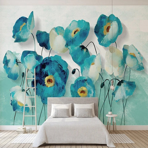 Image of Watercolor Blue Anemones Wallpaper Mural, Custom Sizes Available Wall Murals Maughon's