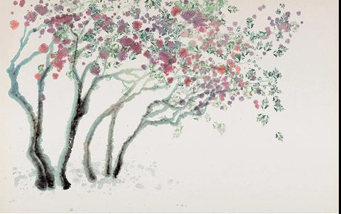 Image of Watercolor Hand-Painted Blooming Trees Wallpaper Mural, Custom /sizes Available Wall Murals Maughon's