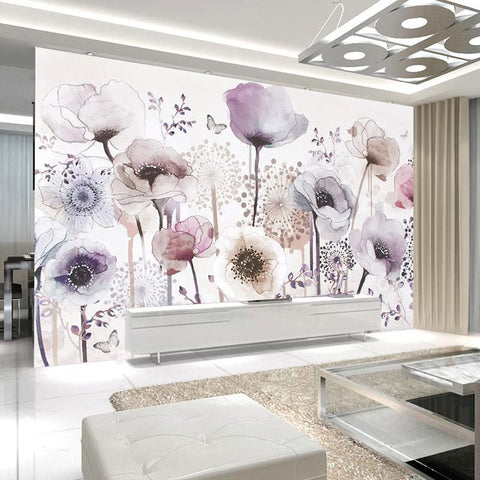 Image of Watercolor Pastel Wildflowers Wallpaper Mural, Custom Sizes Available Maughon's