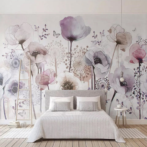 Image of Watercolor Pastel Wildflowers Wallpaper Mural, Custom Sizes Available Maughon's
