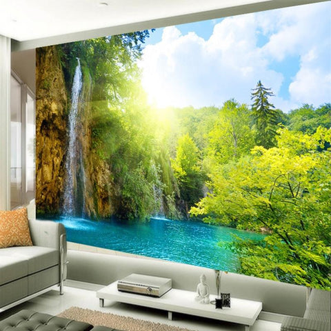 Image of Waterfall and Serene Lake Wallpaper Mural, Custom Sizes Available Wall Murals Maughon's
