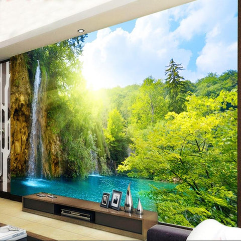 Image of Waterfall and Serene Lake Wallpaper Mural, Custom Sizes Available Wall Murals Maughon's