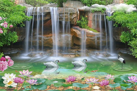 Image of Waterfall, Swan Wallpaper Mural, Custom Sizes Available Household-Wallpaper Maughon's