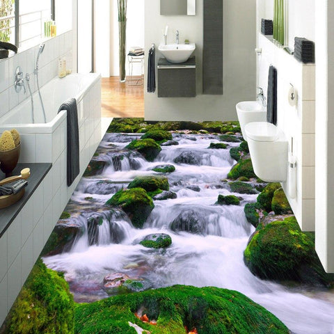 Image of Waterfalls and Mossy Self Adhesive Floor Mural, Custom Sizes Available Maughon's