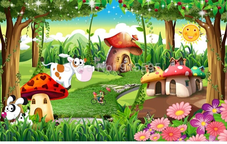 Whimsical Mushroom Village Wallpaper Mural, Custom Sizes Available Wall Murals Maughon's