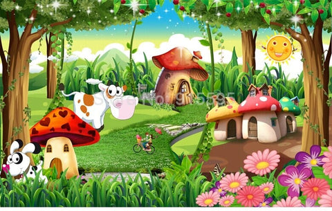 Image of Whimsical Mushroom Village Wallpaper Mural, Custom Sizes Available Wall Murals Maughon's