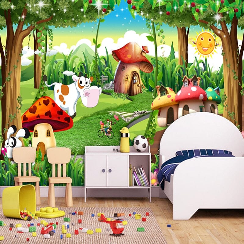Whimsical Mushroom Village Wallpaper Mural, Custom Sizes Available Wall Murals Maughon's