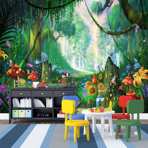 Image of Whimsical Rainforest with Mushrooms Wallpaper Mural, Custom Sizes Available Household-Wallpaper Maughon's