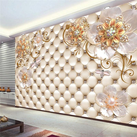 Image of White Crystal Flower with Tufted Background Wall Mural, Custom Sizes Available Maughon's