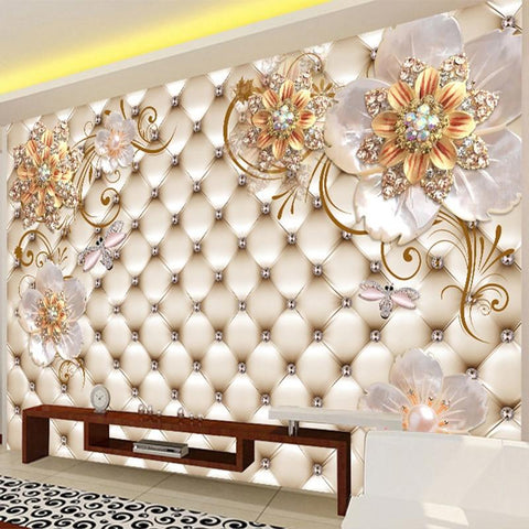 Image of White Crystal Flower with Tufted Background Wall Mural, Custom Sizes Available Maughon's