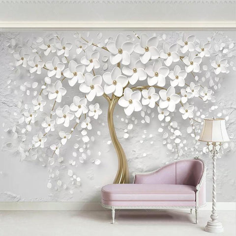 Image of White Flower Wall Mural, Custom Sizes Available Household-Wallpaper Maughon's