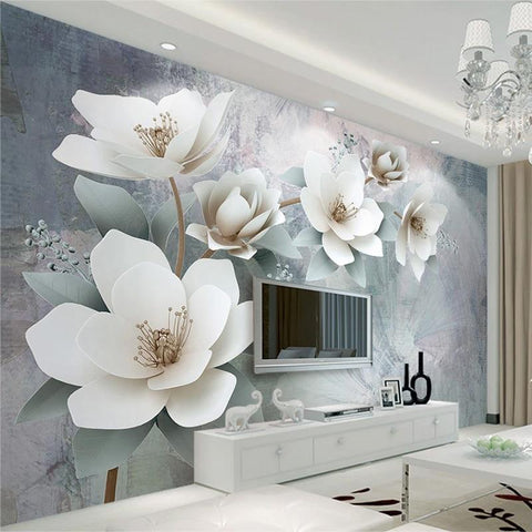 Image of White Flowers Wallpaper Mural, Custom Sizes Available Household-Wallpaper Maughon's
