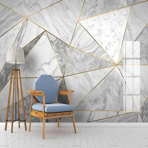 Image of White Geometric Marble Wallpaper Mural, Custom Sizes Available Maughon's