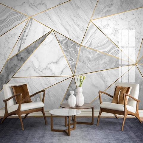 Image of White Geometric Marble Wallpaper Mural, Custom Sizes Available Maughon's