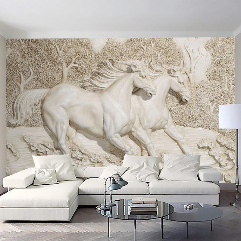 White Horse Relief Wallpaper Mural, Custom Sizes Available Household-Wallpaper Maughon's