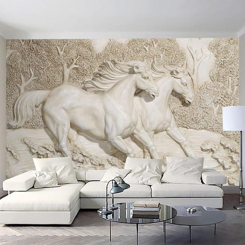 Image of White Horse Relief Wallpaper Mural, Custom Sizes Available Household-Wallpaper Maughon's