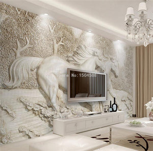 White Horse Relief Wallpaper Mural, Custom Sizes Available