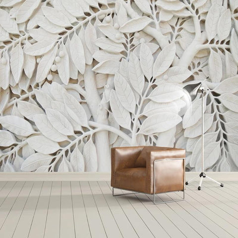 Image of White Leaf Wallpaper Mural, Custom Sizes Available Household-Wallpaper Maughon's